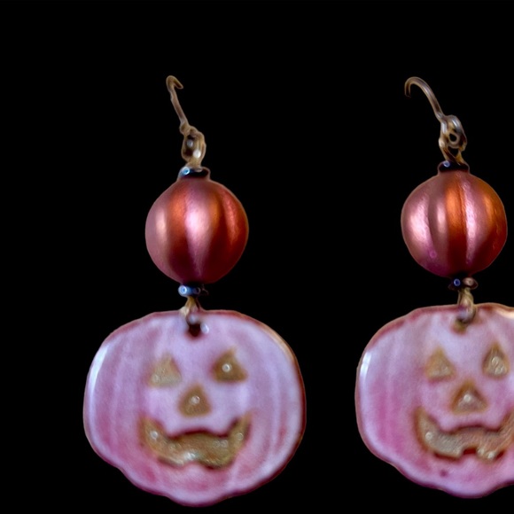 Bold Artisan Pumpkin Earrings Halloween Earrings Spooky Niobium Ear wires Unique - Picture 2 of 2